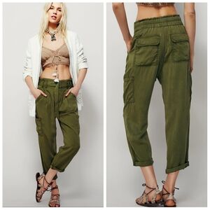 Free People Summer's Over Cargo Pants Olive Green Women's 2 Boho Hippie Relaxed